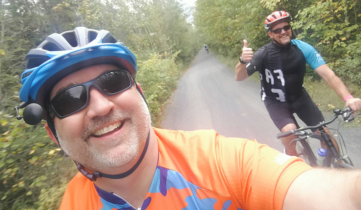 BMO Riders, Chris Carpenter and Andrew Morris, training on a local Halifax trail